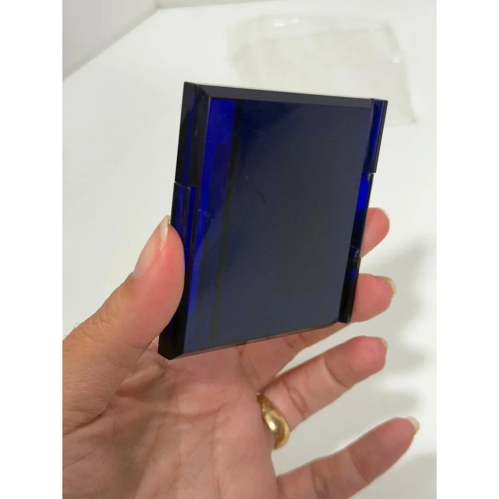 Estee Lauder Cobalt Blue Gold Logo Compact Mirror Set Square Round Vintage Style